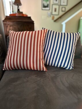 Striped Accent Outdoor Throw Pillow Duo in Red and Blue